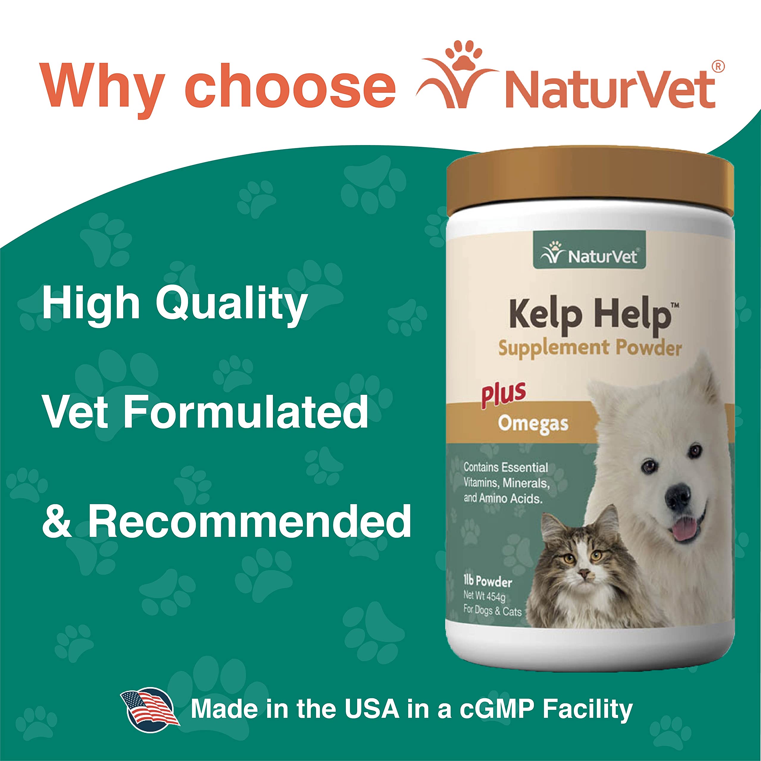 NaturVet Kelp Help Plus Omegas Skin and Coat Supplement for Dogs and Cats, Powder, Made in The USA with Globally Source Ingredients 1 Pound