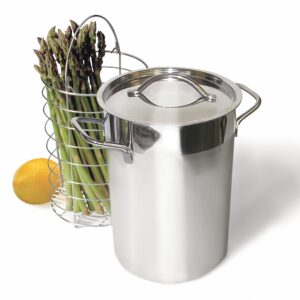 RSVP International Endurance Kitchen Cookware Collection Stainless Steel Asparagus Steamer Pot & Lid with Chromed Steel Basket Insert, 3 Quart Capacity, 5.5" Diameter