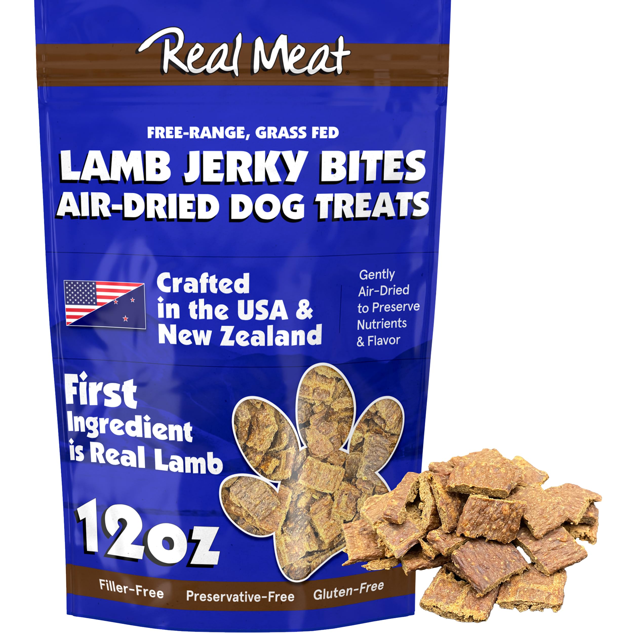 Real Meat Dog Treats - 12oz Bag of Bite-Sized Air-Dried Lamb Jerky for Dogs - Grain-Free Jerky Dog Treats Made up of 95% Human-Grade, Free-Range, Grass Fed Lamb - All-Natural High Protein Dog Treats