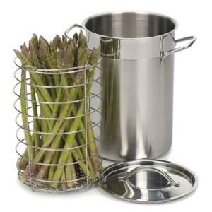 RSVP International Endurance Kitchen Cookware Collection Stainless Steel Asparagus Steamer Pot & Lid with Chromed Steel Basket Insert, 3 Quart Capacity, 5.5" Diameter