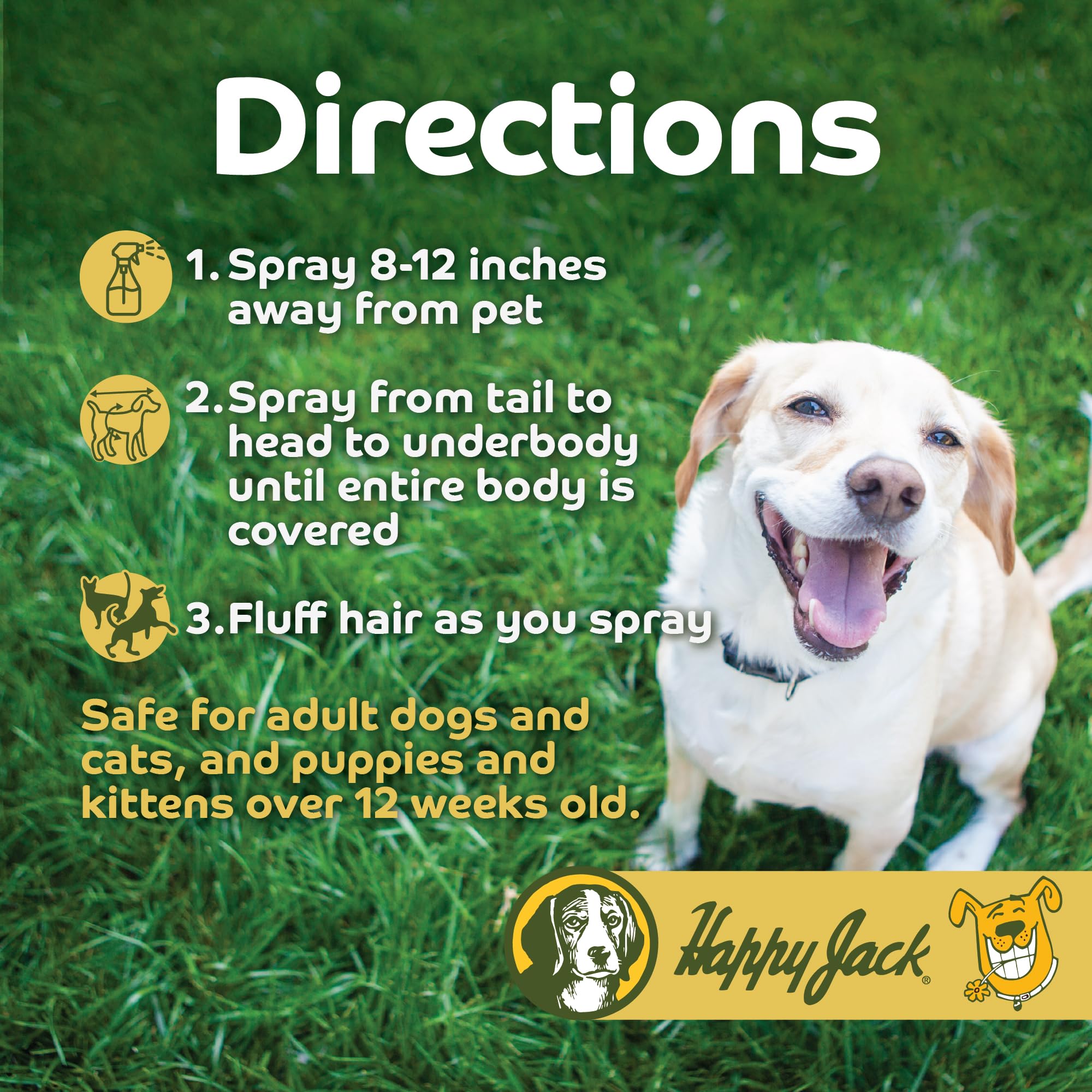 HAPPY JACK DD-33 Flea and Tick Spray for Dog and Cat, Flea Treatment & Control, Water-Based Formula Kills Fleas & Ticks Effectively Yet Gentle on Skin & Hair, 16 oz