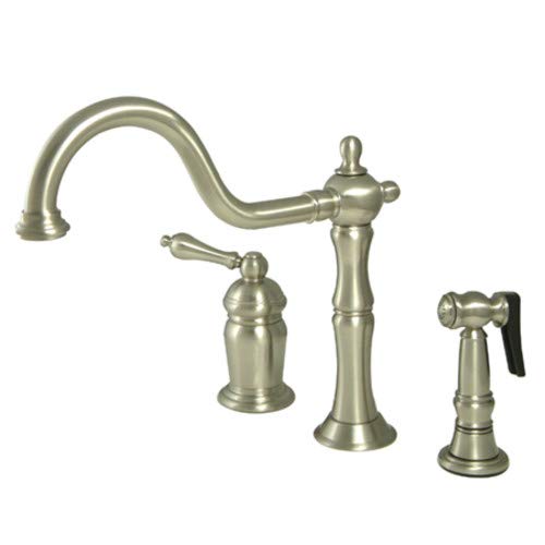 Kingston Brass KS1818ALBS Heritage Widespread Kitchen Faucet, 9-5/8", Nickel