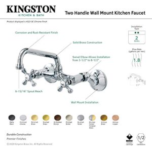 Kingston Brass KS213PB Victorian Two Handle Wall Mount Kitchen Faucet, 7-Inch, Polished Brass