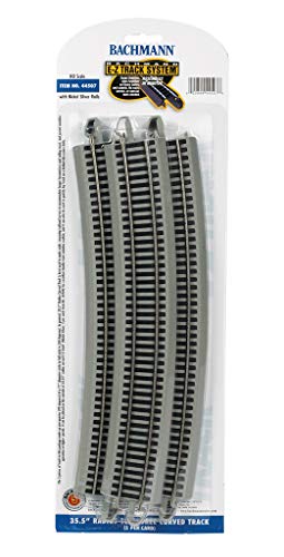 Bachmann Trains - Snap-Fit E-Z TRACK 35.50” RADIUS 18 DEGREE CURVED TRACK (5/card) - NICKEL SILVER Rail With Gray Roadbed - HO Scale , Grey