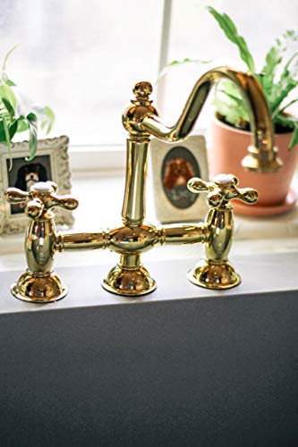 Kingston Brass KS3792AXBS Restoration Bridge Kitchen Faucet, 9", Polished Brass