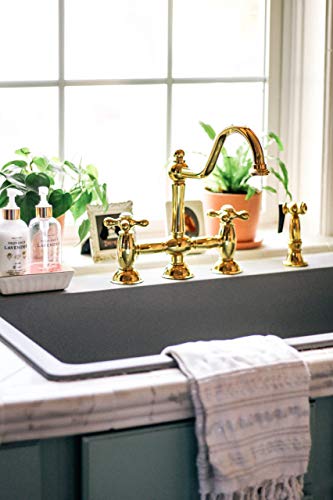 Kingston Brass KS3792AXBS Restoration Bridge Kitchen Faucet, 9", Polished Brass