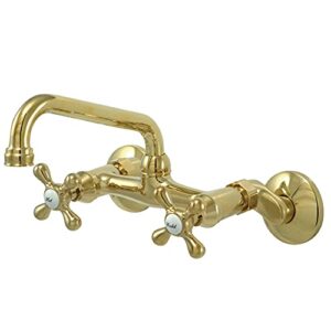 kingston brass ks213pb victorian two handle wall mount kitchen faucet, 7-inch, polished brass