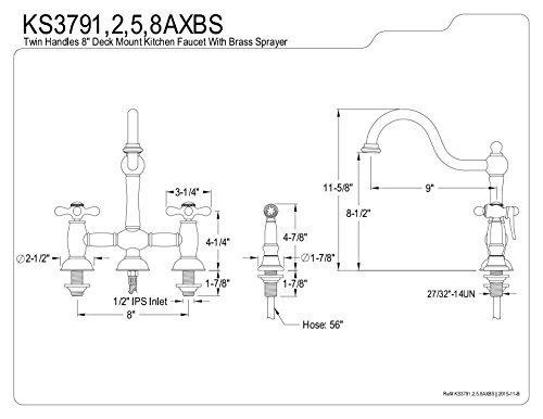 Kingston Brass KS3792AXBS Restoration Bridge Kitchen Faucet, 9", Polished Brass