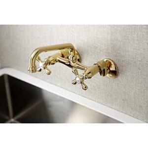 Kingston Brass KS213PB Victorian Two Handle Wall Mount Kitchen Faucet, 7-Inch, Polished Brass