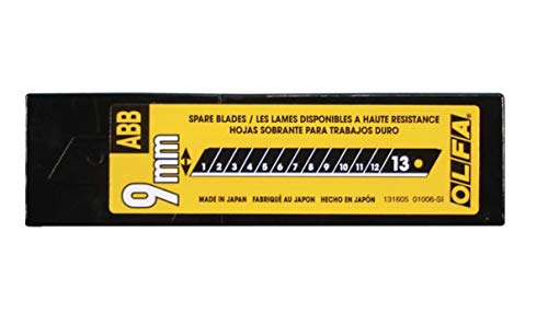 OLFA 9mm Snap Off Replacement Blades, 50 Blades (650 Segments) ABB-50B - Ultra-Sharp Black Utility Knife Replacement Blades, Fits most 9mm Utility Knives