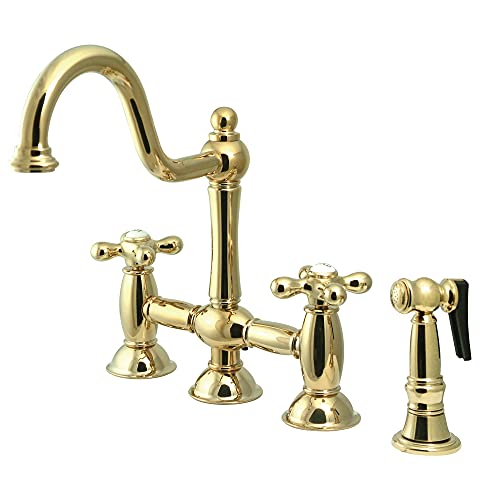 Kingston Brass KS3792AXBS Restoration Bridge Kitchen Faucet, 9", Polished Brass