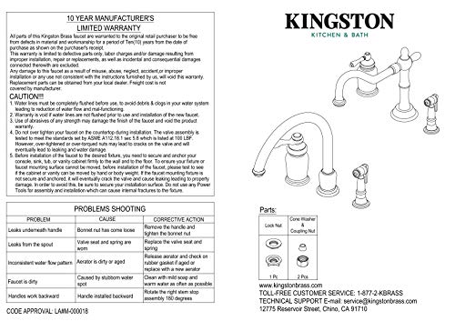 Kingston Brass KS1811ALBS Heritage Widespread Kitchen Faucet, Polished Chrome, 11 x 9.63 x 2.5