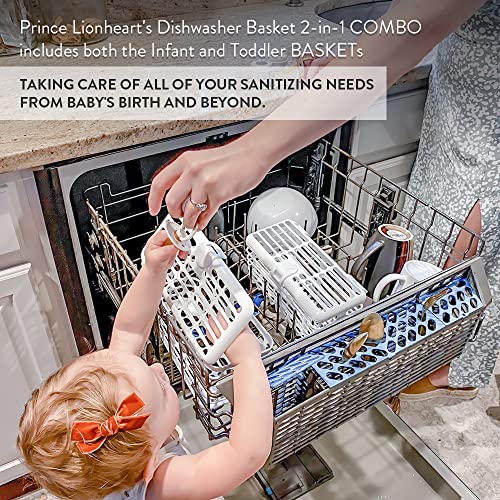 Prince Lionheart Made in USA High Capacity 2-in-1 Dishwasher Basket for Toddlers & Infants Bottle Parts & Accessories | Fits all Dishwashers | 100% Recycled Plastic