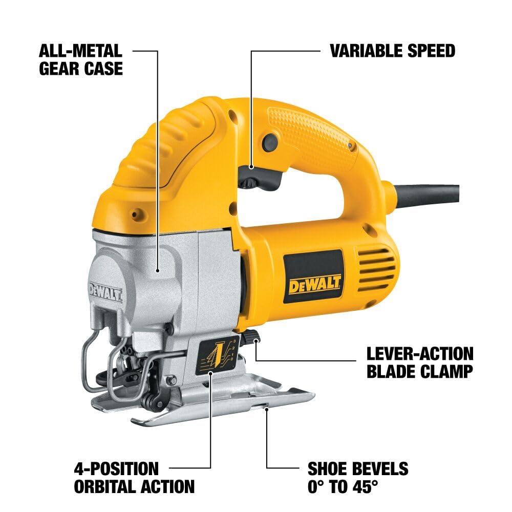 DEWALT Jig Saw, Top Handle, 5.5-Amp, Corded (DW317K), Yellow