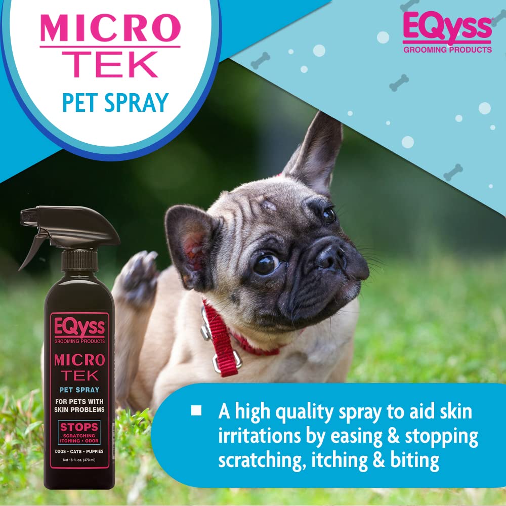 EQyss Micro-Tek Pet Itch Relief Spray - Soothes Dry Irritated Skin, Stops Itching, Scratching, Biting, Licking Hot Spots - for all Cats & Dogs (16 oz)