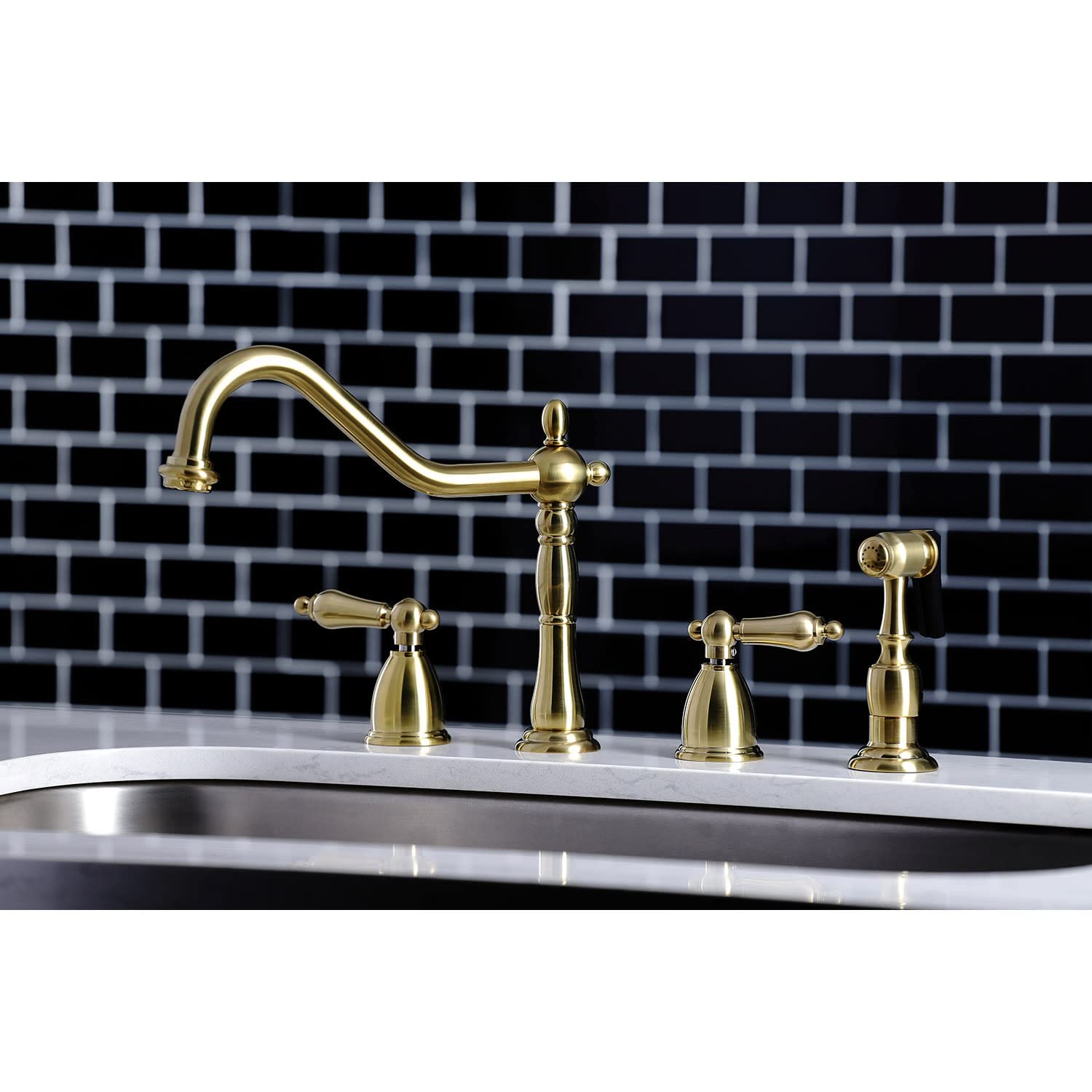 Kingston Brass KB1798ALBS Heritage 8-Inch Centerset Kitchen Faucet, Brushed Nickel