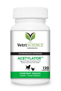 vetriscience acetylator gut health supplement for dogs and cats, 120 capsules - supports digestive, bowel, and urinary tract health