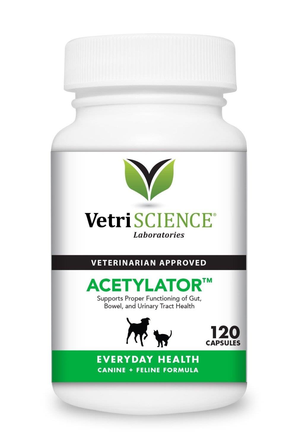 VETRISCIENCE Acetylator Gut Health Supplement for Dogs and Cats, 120 Capsules - Supports Digestive, Bowel, and Urinary Tract Health