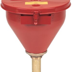 Justrite 2.6 Gallon Drum Funnel for Flammables with Emergency-Fusing Self-Closing Cover, Flame Arrester, and 2" Bung Hole Adapter, Made in The USA, 08207