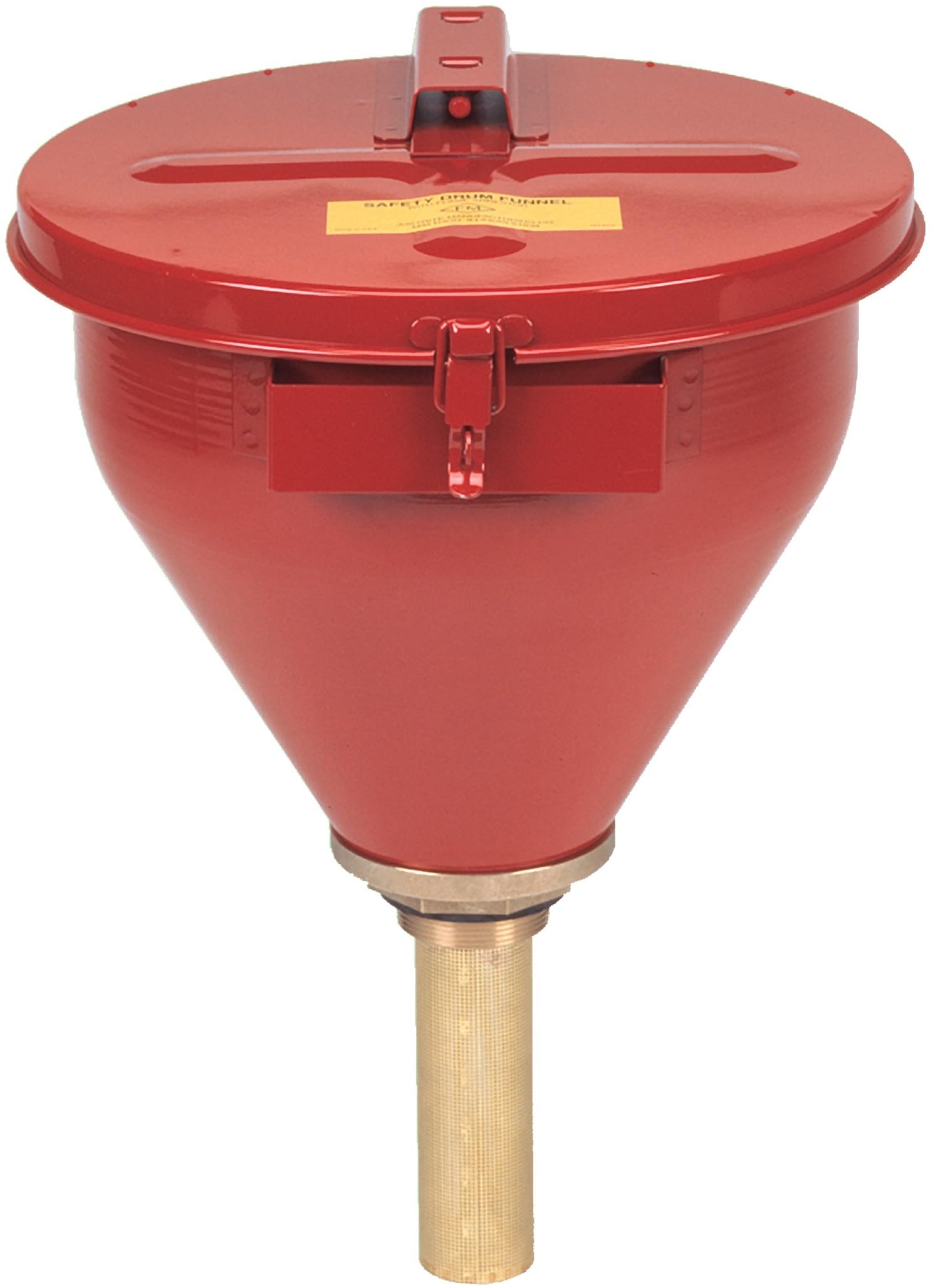 Justrite 2.6 Gallon Drum Funnel for Flammables with Emergency-Fusing Self-Closing Cover, Flame Arrester, and 2" Bung Hole Adapter, Made in The USA, 08207