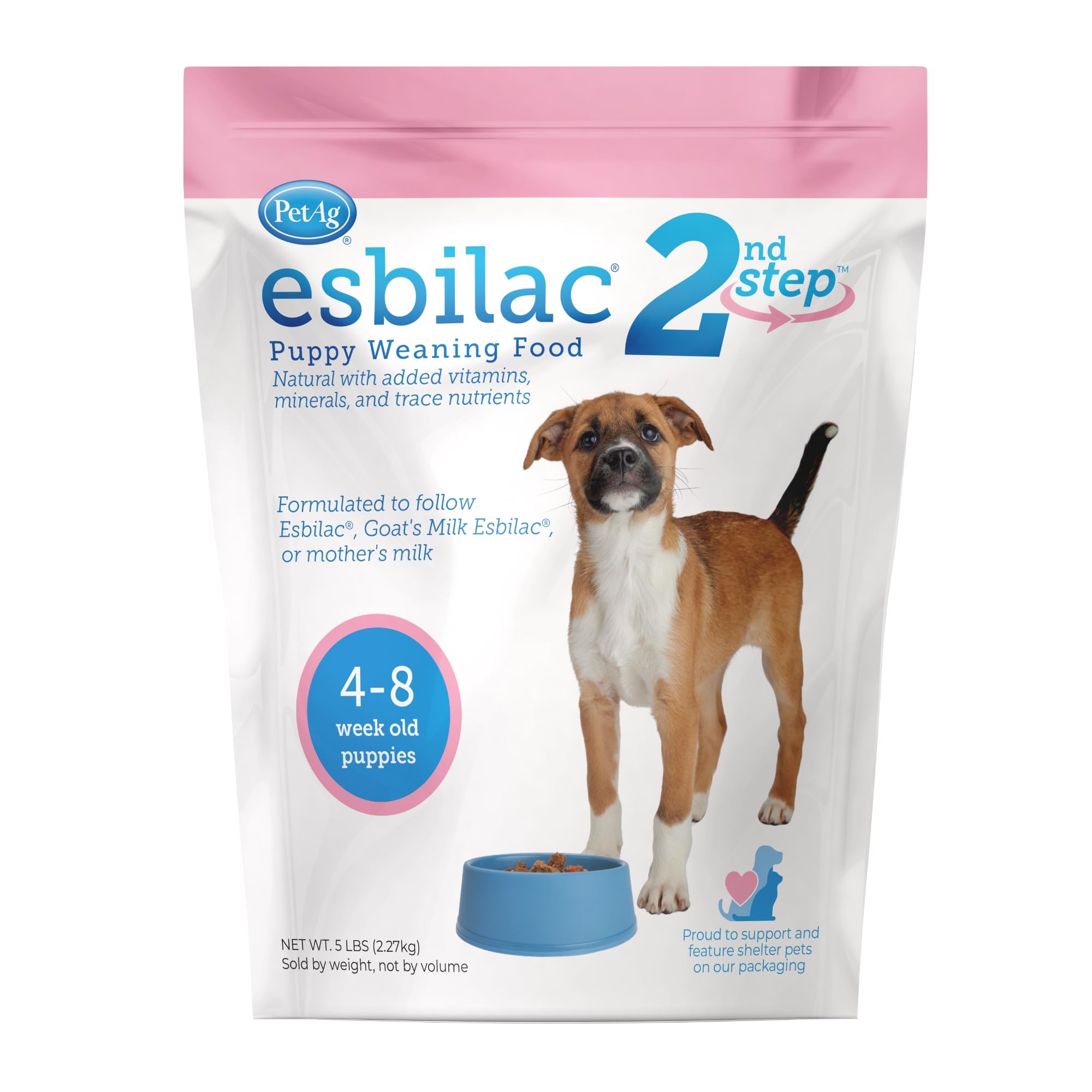 Pet-Ag Esbilac 2nd Step Puppy Weaning Food - 5 lb - Powdered Puppy Weaning Formula with DHA, Natural Milk Protein, Vitamins & Minerals for Puppies 4-8 Weeks Old - Easy to Digest