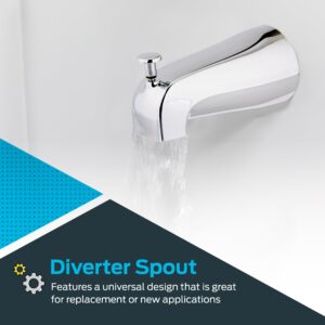 EZ-FLO 5-3/8 Inch Zinc Bath Tub Diverter Spout, 1/2 Inch IPS Pipe, Chrome, 15083