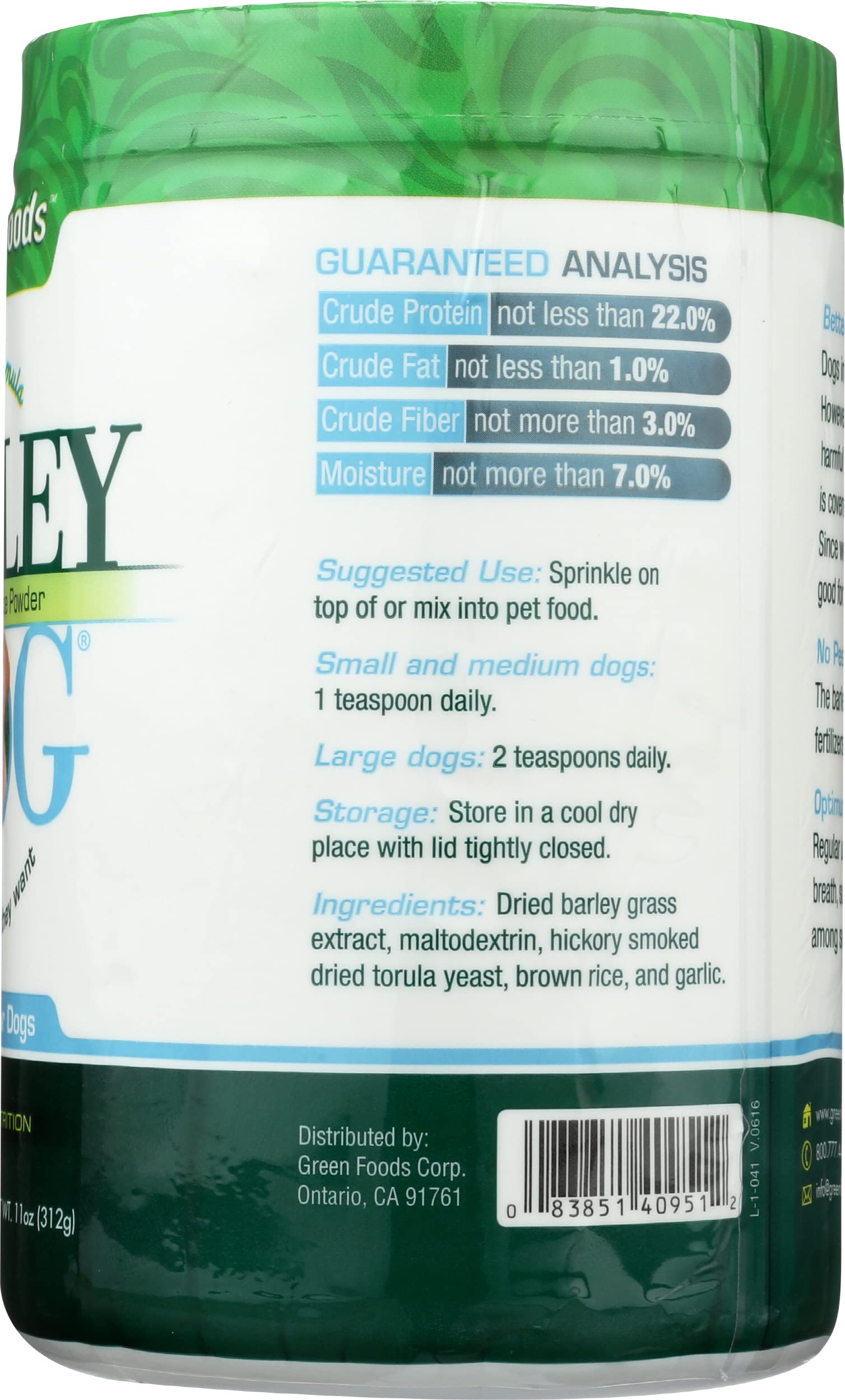 Green Foods Corporation Barley Dog Canine Formula, 11oz