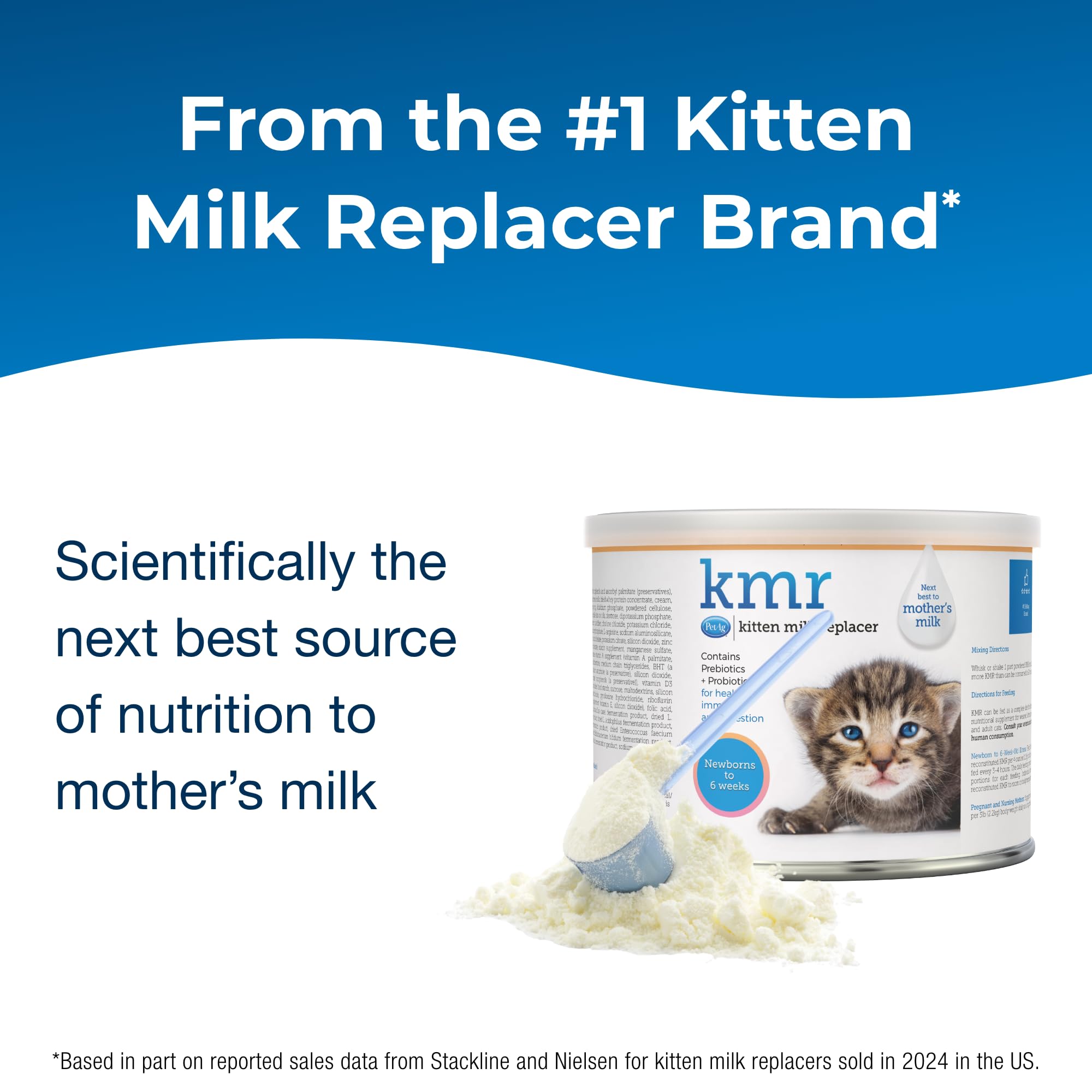 Pet-Ag KMR Kitten Milk Replacer Powder - 6 oz - Powdered Kitten Formula with Prebiotics, Probiotics & Vitamins for Kittens Newborn to Six Weeks Old - Easy to Digest