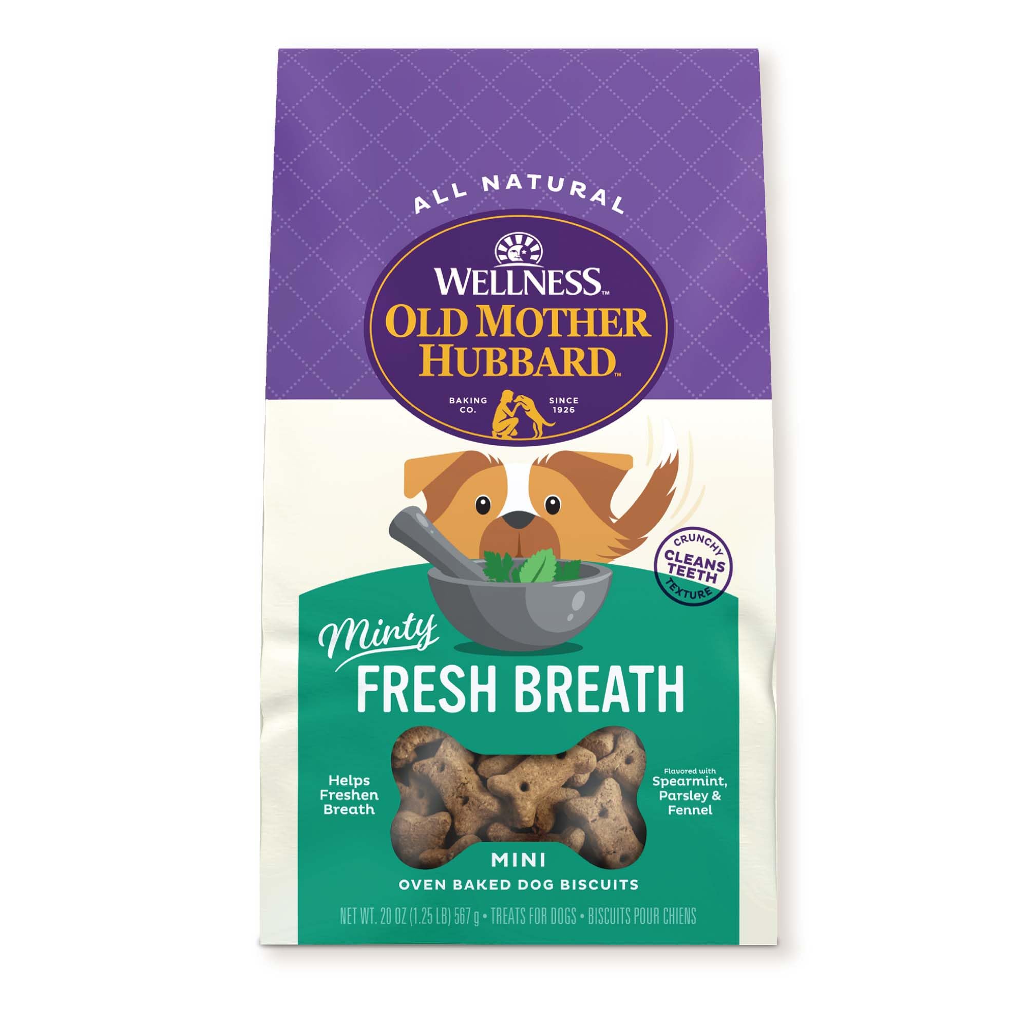 Old Mother Hubbard by Wellness Mother's Solutions Minty Fresh Breath Natural Dog Treats, Crunchy Oven-Baked Biscuits, Ideal for Training, 20 ounce bag