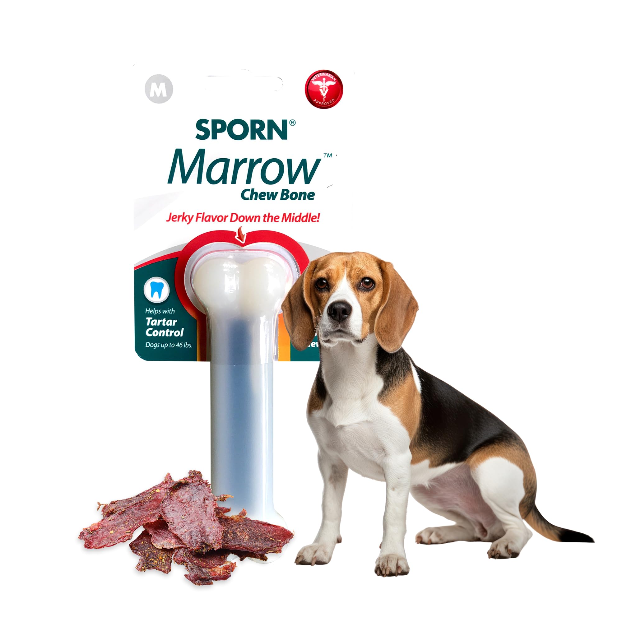 Sporn Durable Marrow Dog Chew Bones for Aggressive Chewers, Jerky Flavor Dog Chew Toys for Medium Dogs, Made with Strong Nylon Dog Dental Chew Toy, Gluten-Free & Non-Toxic, Medium