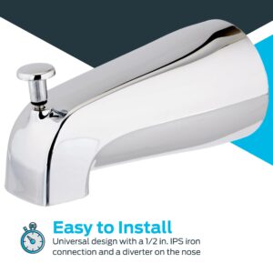 EZ-FLO 5-3/8 Inch Zinc Bath Tub Diverter Spout, 1/2 Inch IPS Pipe, Chrome, 15083