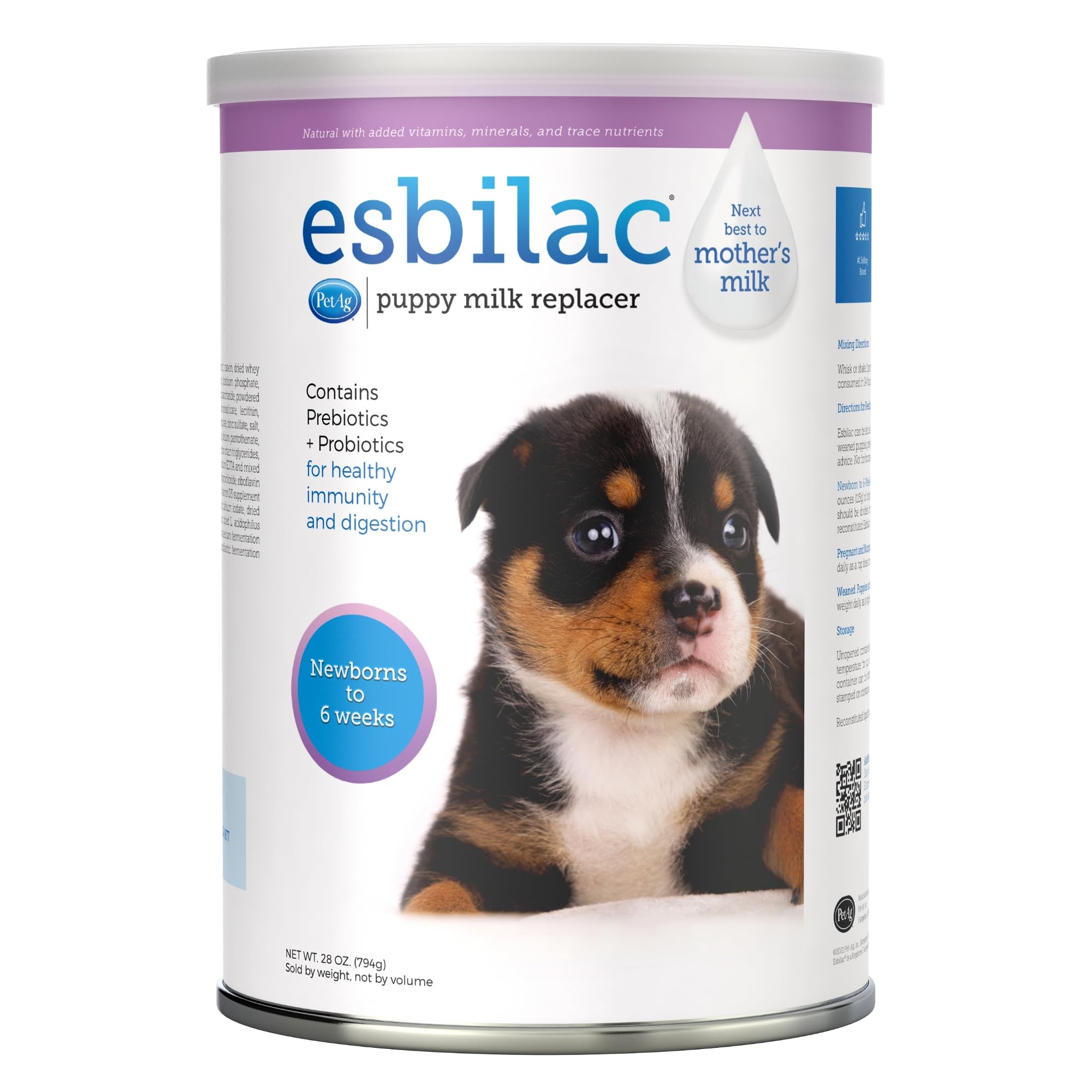 Pet-Ag Esbilac Puppy Milk Replacer Powder - 28 oz - Powdered Puppy Formula with Prebiotics, Probiotics & Vitamins for Puppies Newborn to Six Weeks Old - Easy to Digest