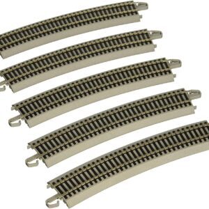 Bachmann Trains - Snap-Fit E-Z TRACK 28” RADIUS 18 DEGREE CURVED TRACK (5/card) - NICKEL SILVER Rail With Gray Roadbed - HO Scale