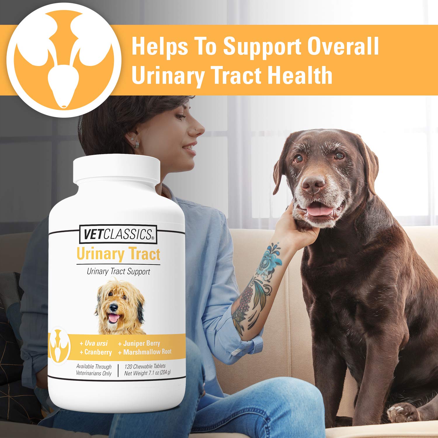 Vet Classics Urinary Tract Dog Supplement- Urinary Tract Support for Dogs, Pet Incontinence- Cranberry Dog Supplements- Chewable Tablets 120 Ct.