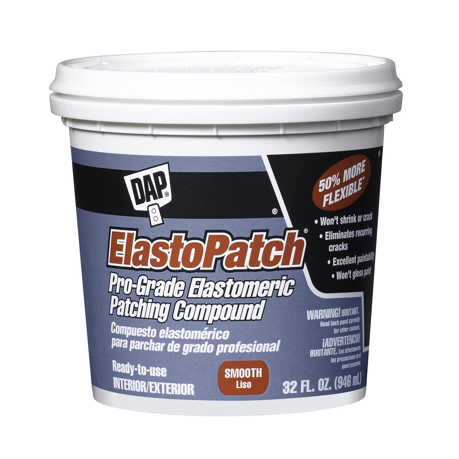 1 qt Dap 12278 ElastoPatch White Pro-Grade Elastomeric Patching Compound, Pack of 1