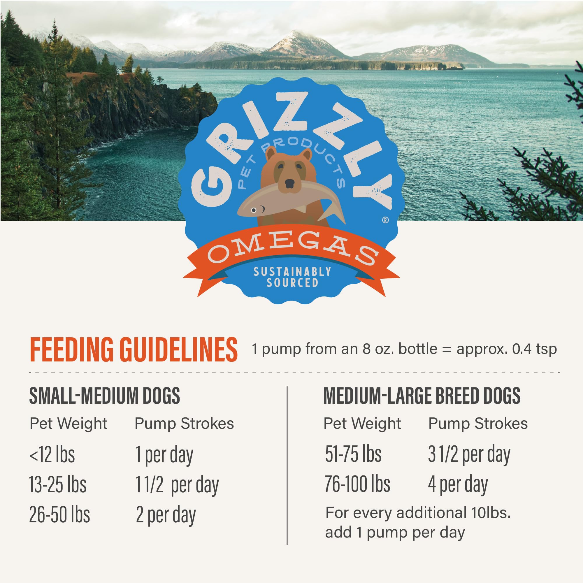 Grizzly Wild Alaskan Salmon Oil Dog Food Supplement Omega 3 Fatty Acids, 8 oz