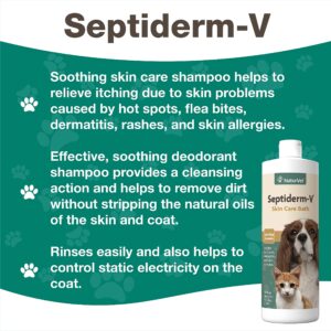 NaturVet Septiderm-V Skin Care Bath Wash for Dogs & Cats – Pet Health, Dog Skin, Itching, Hot Spots – Pet Shampoo, Grooming Aid – 16 Oz.