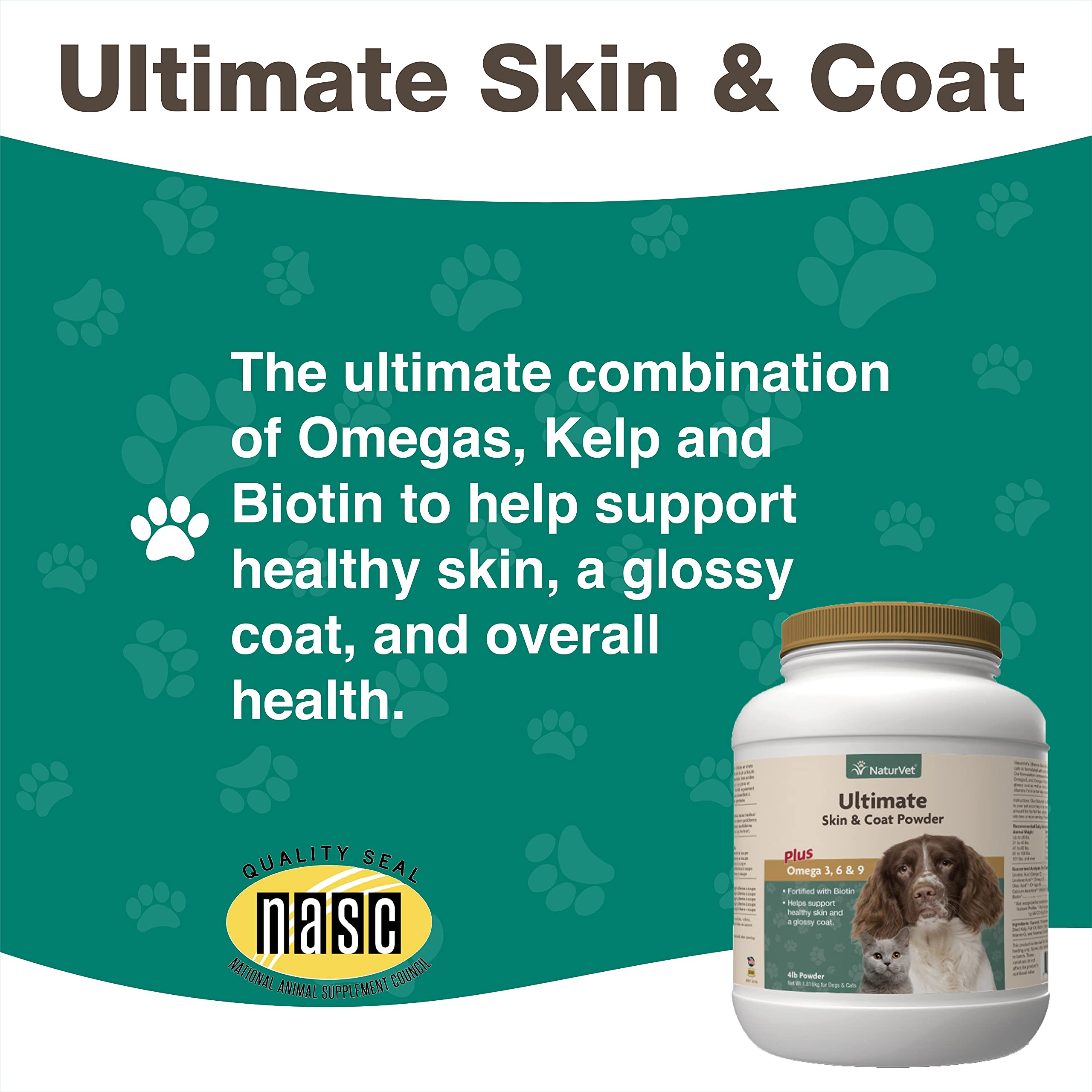 NaturVet Ultimate Skin and Coat Powder Plus Omega 3, 6 and 9 Supplement for Dogs and Cats, Powder, Made in The USA with Globally Source Ingredients 14 Ounce