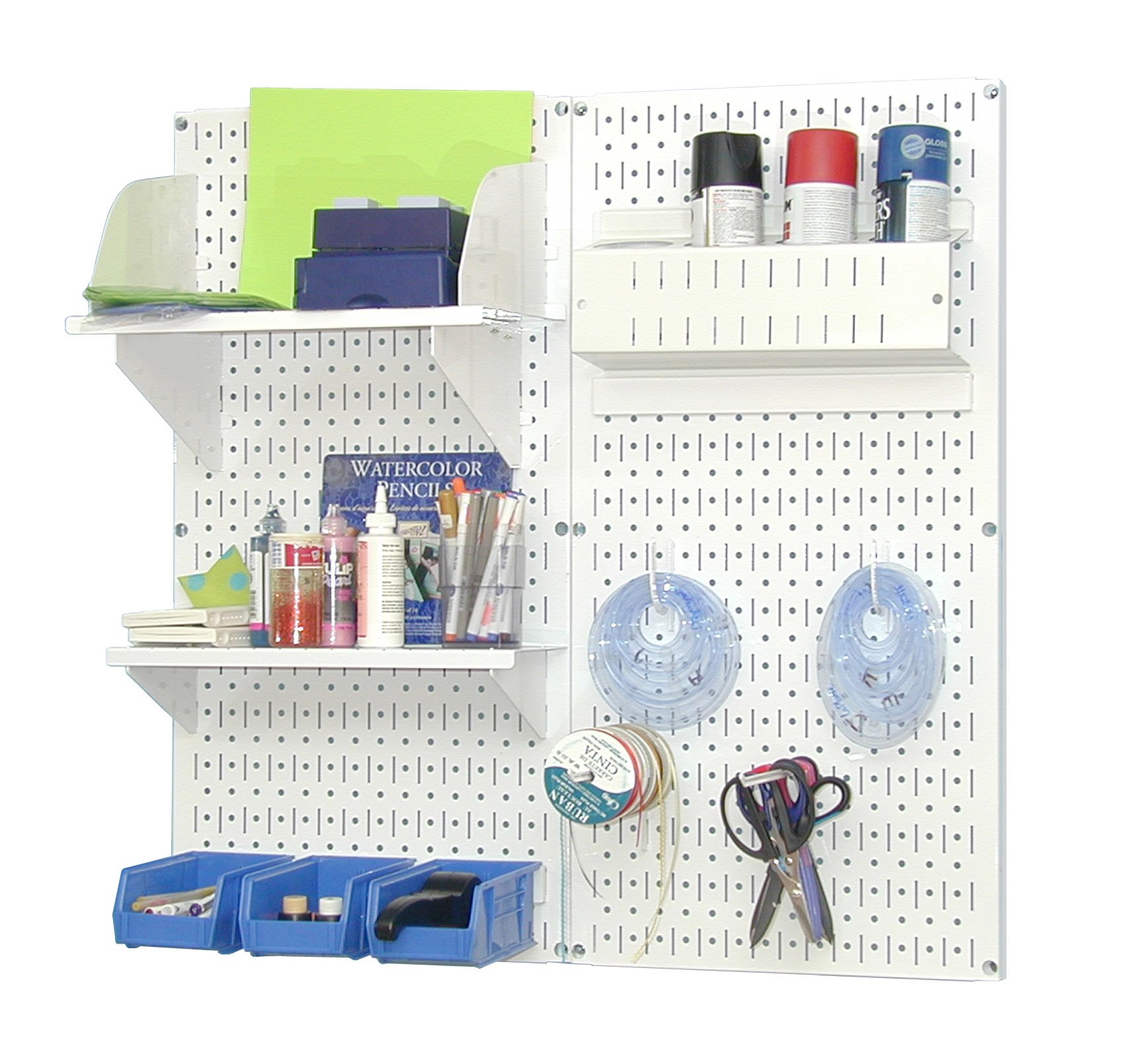 Wall Control Pegboard Hobby Craft Pegboard Organizer Storage Kit with White Pegboard and White Accessories