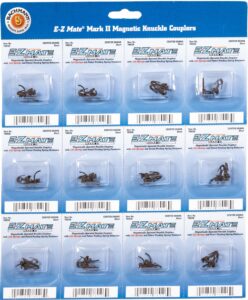 bachmann trains - e-z mate mark ii couplers - magnetic knuckle couplers with metal coil spring - center shank - short (12 pair/card) - ho scale