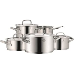 wmf pot set 5-piece gourmet plus inside scale steam vent made in germany hollow handles metal lid cromargan® stainless steel suitable for induction hobs dishwasher-safe