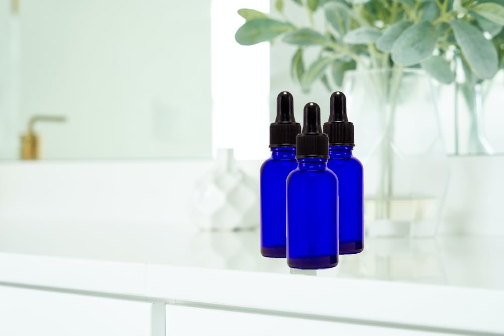 GreenHealth Cobalt Blue Glass Bottles with Droppers, 2 fl oz - Set of 12