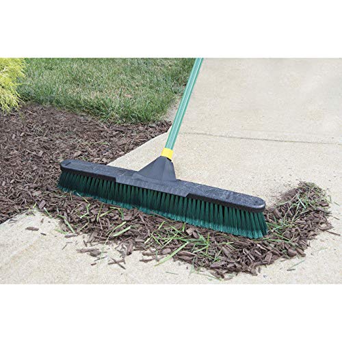 Quickie Bulldozer 24-Inch Multi-Surface Push Broom, 60" Wood Handle, Green, for Outdoor/Indoor Sweeping/Cleaning