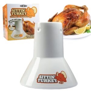 sittin' turkey ceramic beer can roaster & steamer- easily infuse marinades & bbq flavors for juicier, flavorful meat- xl base perfectly cooks up to an 18lb turkey for christmas meals & holiday parties