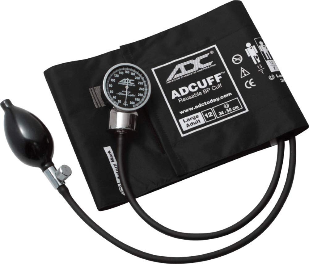 ADC 700-12XBK Diagnostix Model 700 Pocket Aneroid Sphygmomanometer with Adcuff Nylon Blood Pressure Cuff, Large Adult, Black