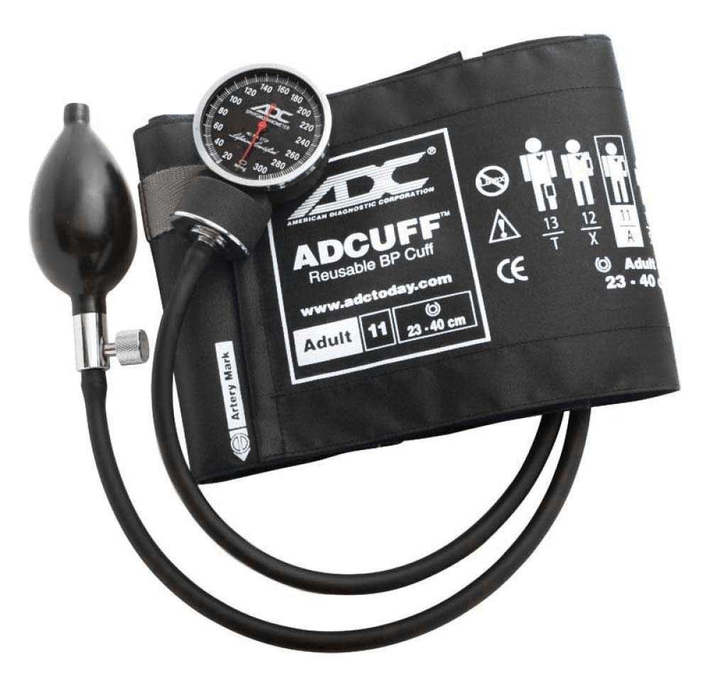 ADC 720-11ABK Diagnostix Model 720 Premium Professional Pocket Aneroid Sphygmomanometer with Adcuff Nylon Blood Pressure Cuff, Adult, Black