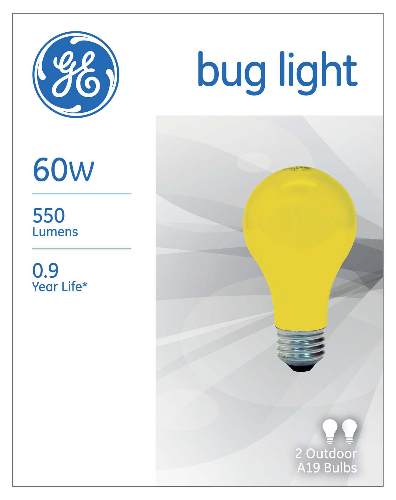 GE 97495 Bug Lite A19 Bulb, 60-Watt, 2-Pack