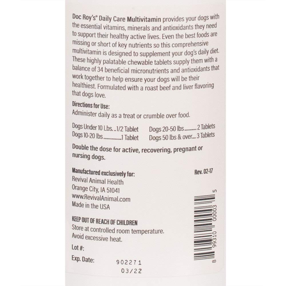 Doc Roy's Daily Care Multivitamin with Minerals for Dogs- Canine Daily Health Supplement- 365 ct Tablets