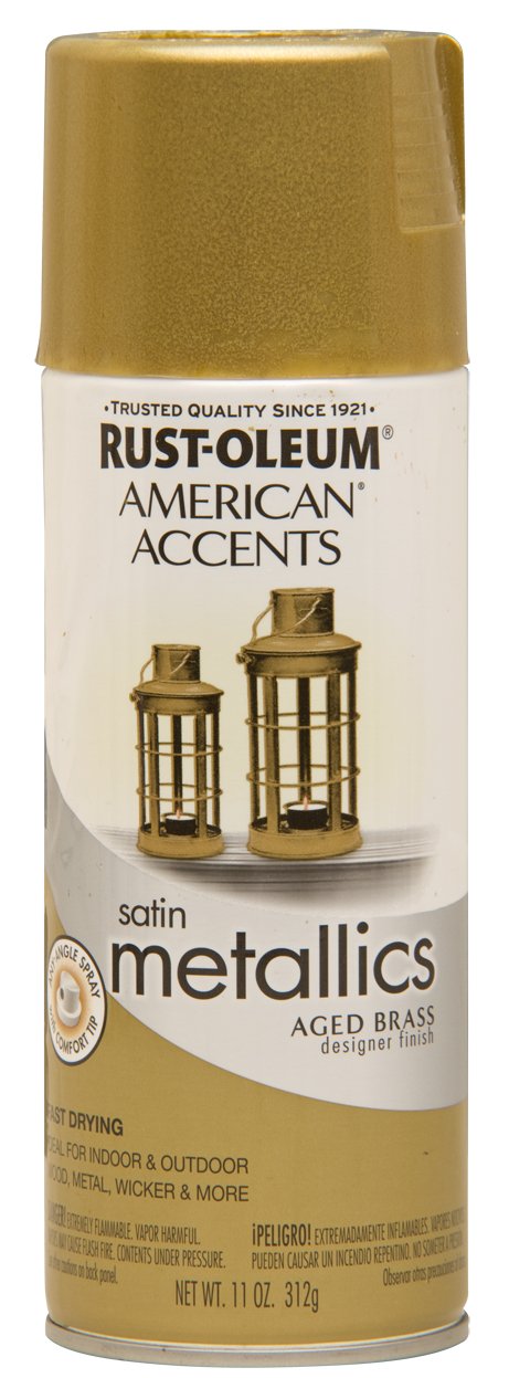 Rust-Oleum 202719 American Accents Topcoat Designer Metallic Spray Paint, 12 Oz Aerosol Can, 11 Ounce (Pack of 1), Aged Brass, 11 Fl Oz