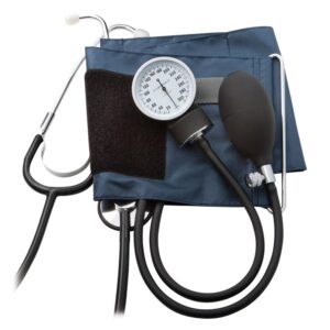 adc prosphyg 790 manual home blood pressure kit with attached stethoscope and self-adjusting cuff and carrying case, small adult, navy